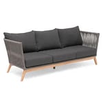 Hillerstorp Himmelsnäs 3-sits soffa teak natur, konstrotting grå och dynor tyg mörkgrå