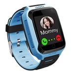 GPS Waterproof Kids Smart Watch Phone for Students, Boys Girls Touch Screen Smartwatch with GPS Tracker Voice Chat One Key SOS for Help Clock Camera Compatible with IOS Android Smart Phone Blue