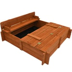 96cm Square Wooden Sandpit with Fold Out Lid to Form Seats - Includes Underlay