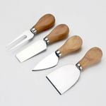 4PC Stainless Wood Handle Cheese Butter Blade Fork Knives Set Kitchen Craft Tool