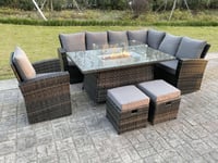 High Back Rattan Sets Gas Fire Pit Dining Table Heater Set Sofa 9 Seater