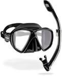 Cressi Set Ranger & Dry - Snorkel Set for Adults, Mask and Snorkel in Practical Case, Black / Black
