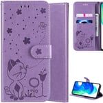 DodoBuy Case for Oppo A52/A72/A92, Cat Pattern PU Leather Flip Folio Cover Wallet Stand Magnetic Closure Card Slots Holder Wrist Strap - Lavender