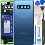 LUVSS for Samsung Galaxy S10 Back Cover Glass Panel Replacement + Camera Lens + Repair Manual DIY Tools Kit SM-G973F -Prism Blue
