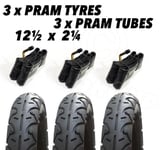 3 x Pram Tyres & 3 x Tubes 12 1/2 X 2 1/4 Slick iCandy Peach Tandem Apple