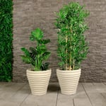 Pair of Moroccan Round Stone Planters (Dia. 43cm) Plant Pots