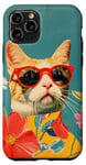 Coque pour iPhone 11 Pro Collages rétro rêveurs avec un chat heureux art