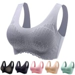 Hers Wings - Wireless Push Up Comfort Shock-Proof Latex Pad Lace Bra, Women's Seamless Bra Breathable, Cooling & Moisture-Wicking (XXXXL,Gray)