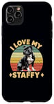 Coque pour iPhone 11 Pro Max I Love My Staffy Dog Noir Staffordshire Bull Terrier propriétaire