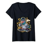 Womens Hip Hop Pigeon DJ With Cool Sunglasses and Headphones V-Neck T-Shirt