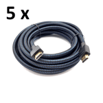5 x Amazon Basics 4K High-Speed HDMI Cable 15 ft/4.6 m, Nylon-Braided Black/Blue