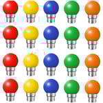 20-pack B22 LED Färgade Glödlampor 2W Bajonettlampor Röd, Gul, Orange, Grön, Blå, Okrossbara (20W Ekvivalent)