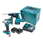 Makita 18V Brushless LXT SDS DHR242 & Wrench DTW300 - DLX2372TJ - 5.0Ah Pack