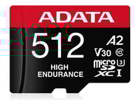 Adata High Endurance - Flash-Minneskort (Microsdxc Till Sd-Adapter Inkluderad) - 512 Gb - A2 / Video Class V30 / Uhs-I U3 / Class10 - Mikrosdxc Uhs-I