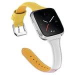 Fitbit Versa genuine leather watch band - Yellow / White / Pink