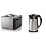 Bosch DesignLine Plus TAT4P440GB 4 Slot Stainless Steel Toaster with variable controls - Stainless Steel and DesignLine TWK3P420GB Stainless Steel Cordless Kettle, 1.7 Litres, 3000W - Silver & Black