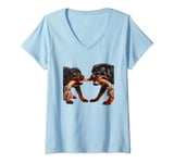 Womens Two Cute Dogs playing Tug of war V-Neck T-Shirt