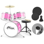 Tiger  3 Piece Pink Junior Drum Kit with Silencer Pads - Ideal