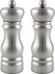 Grunwerg SP-6615SS Gmill 2-Piece Stainless Steel Salt and Pepper Mill Set with Ceramic Adjustable Grinder, Traditional Design, 14cm, Satin Finish