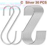 Mordely 10/20/30 st S-formade kroklåsar Krokar Förvaringsställ SILVER Silver 3.4inches-C 30pcs
