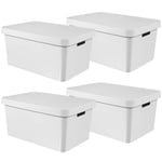 4x 45L Storage Box with Lid Handles XL Size Sturdy Curver Basket Home Office UK