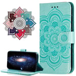 MRSTER Samsung A40 Case Flip Premium Wallet Phone Case PU Leather Mandala Embossed Shockproof Cover with Kickstand Card Holder for Samsung Galaxy A40. LD Mandala Green