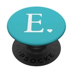 Heart, White Letter E Initial Monogram, Baby Blue, Teal Cute PopSockets Grip and Stand for Phones and Tablets