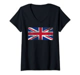 Womens UK Union Jack Flag English England Pride British Shirt Gift V-Neck T-Shirt