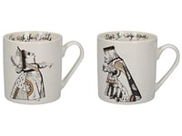 V andA Alice in Wonderland Mug Set in Gift Box, King and Queen of Hearts, Fine China, 350 ml - (Set of 2) , White Black Gold