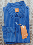 New Hugo BOSS mens blue striped slim long sleeve casual smart suit shirt MEDIUM