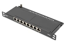 DIGITUS Cat-6A Panneau de Brassage - 8 Ports - Montage en Rack 10 Pouces 0,5U - blindé - RJ45 Femelles - 10GBase-T - Panneau de Distribution LSA - Noir
