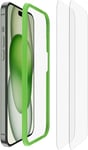 Belkin Protection d'écran antimicrobienne ScreenForce TemperedGlass pour iPhone 15 Plus, verre trempé, fine, transparente, antirayure, support Easy Align pour pose sans bulle d'air, pack de 2