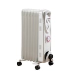 Oil Filled Radiator 7-Fin 1500W Portable With Timer 3 Heat Settings White