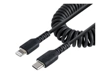 StarTech.com USB C till Lightning-kabel 50 cm, MFi-certifierad, iPhone-spiralladdarkabel, svart, TPE-mantel med slitstark aramidfiber, kraftig Lightning-spiralkabel - Lightning-kabel - 50 cm