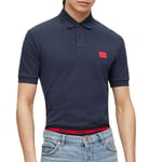 HUGO Mens Dereso232 Cotton-piqué Slim-fit Polo Shirt with Logo Label Blue