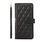 Zipper Flip Phone Case Lommebokveske med kredittkortspor for Samsung Sort Samsung S21 Plus