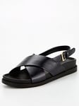 V by Very Extra Wide Fit Cross Strap Flat Sandal, Black, Size 5Eee, Women