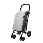 Carlett-Chariot de Courses, Chariot de supermarché Pliable avec 4 Roues, résistant à la Pluie et Une Grande capacité de 25 kg, Sac Principal 36L, Sac Thermique 7,5L, et Poche à l'arrière-Couleur Gris