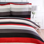 Amazon Basics 3 pièces Parure de lit avec housse de couette en microfibre, 240 x 220 cm, Rayures rouges simples, Uni