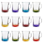 Zen+ Coloured Base Glass Coffee Mugs - 225ml - Multicolour - Pack of 12