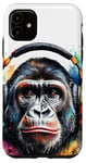 iPhone 11 Gorilla Headphones Monkey Colorful Animal Art Print Graphic Case