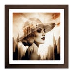 Art Deco Woman Double Exposure No.2 Framed Wall Art Print, Ready to Hang Picture for Living Room Bedroom Home Office, Walnut 18 x 18 Inch (45 x 45 cm)