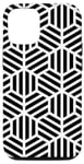 iPhone 15 Pro White Black Geometric Striped Hexagon Honeycomb Pattern Case