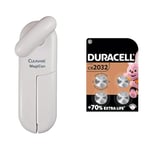 Culinare C10015 MagiCan Tin Opener, White, Plastic/Stainless Steel, Manual Can Opener & DURACELL 2032 Lithium Coin Batteries 3V (4 Pack) - Up to 70% Extra Life - Baby Secure Technology