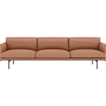 Outline Sofa 3,5-Seater, Silk leather Cognac / Black Aluminium