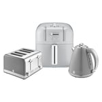 Swan Retro Kitchen Set, 1.5L Fast Boil Kettle & 4 Slice Toaster & Retro 6L Manual Air Fryer, Grey, SK19020GRN, ST19020GRN, SM22030LGRN