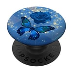 Rose Butterfly Flower Cell Phone Button Pop Up Holder Blue PopSockets Grip and Stand for Phones and Tablets