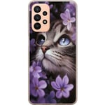 Samsung Galaxy A23 Genomskinligt Skal Kat och blommor