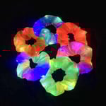 LED-ljus upp scrunchie 6 delar lysande elastiska hårband lysande hårband för hästsvans för neon halloween jul födelsedag nyår