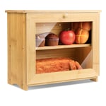 Leader Accessories Bread Bin Bamboo Regular Two-Layer Bread Box Food Storage for Kitchen Retro 40x22x34cm